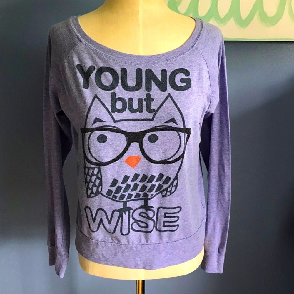 Forever 21 Juniors Purple Owl Long Sleeve Top - S